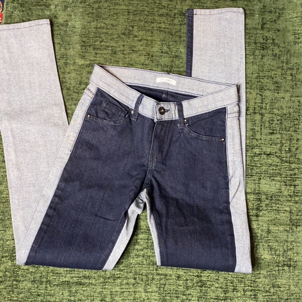 - Style Mint Two Tone Denim Blue Grey Low Rise Skinny Jeans